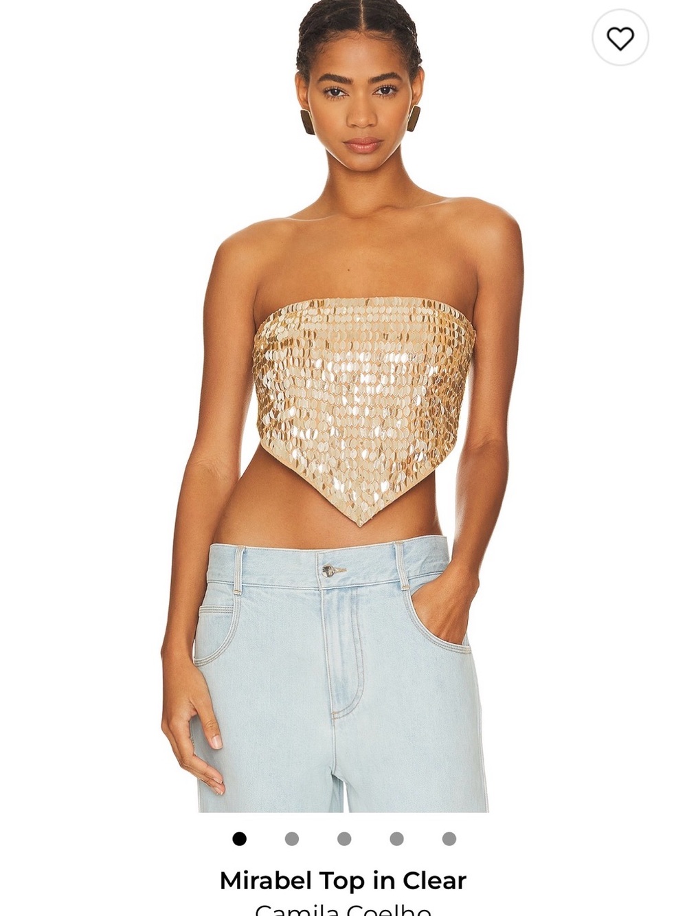 Camila Coelho Mirabel Strapless Sequin Bandana Top in Clear Gold